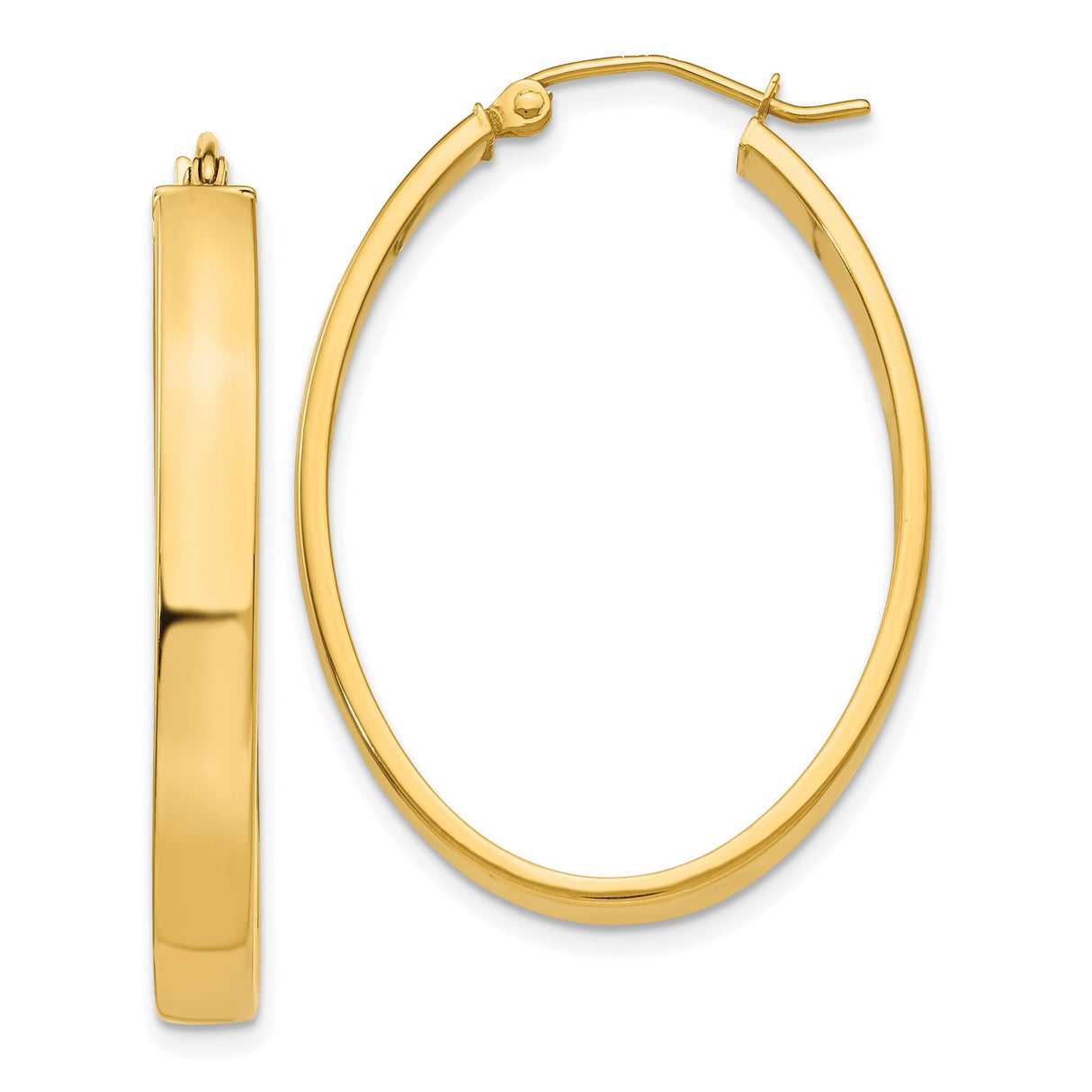 14k Yellow Gold Hoop Earrings, Medium Oval Tube Hoops with Polished Finish, Lightweight Style