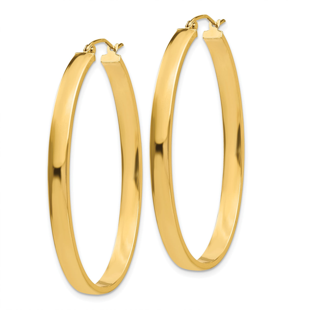 14k Yellow Gold Oval Hoop Earrings, High-Polish Finish, Lightweight Minimalist Design for Women