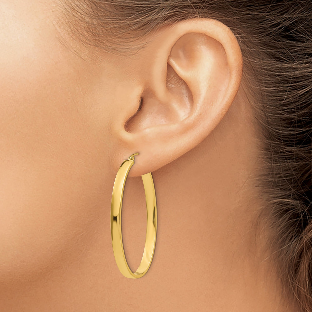 14k Yellow Gold Oval Hoop Earrings, High-Polish Finish, Lightweight Minimalist Design for Women