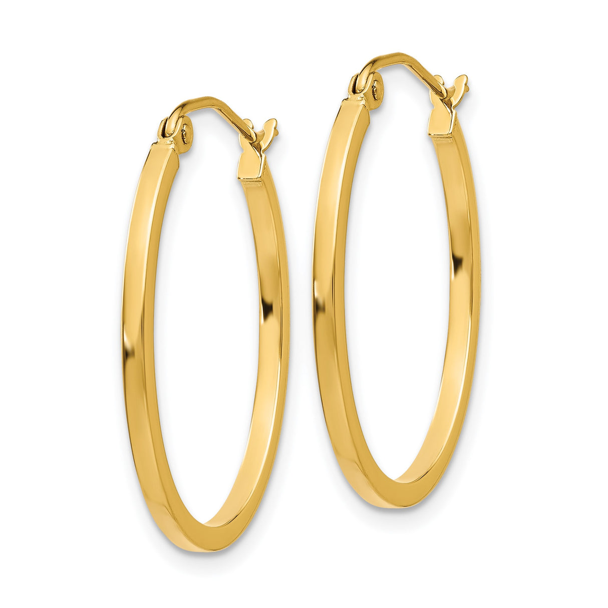 14k Yellow Gold Hoop Earrings, Polished Oval Hoops with Snapback Closure for Women