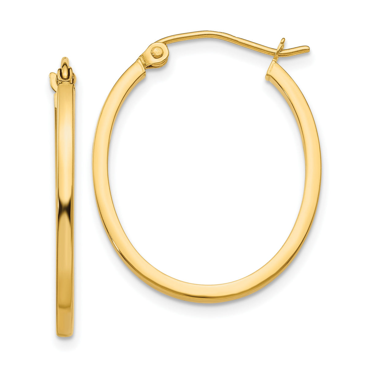 14k Yellow Gold Hoop Earrings, Polished Oval Hoops with Snapback Closure for Women