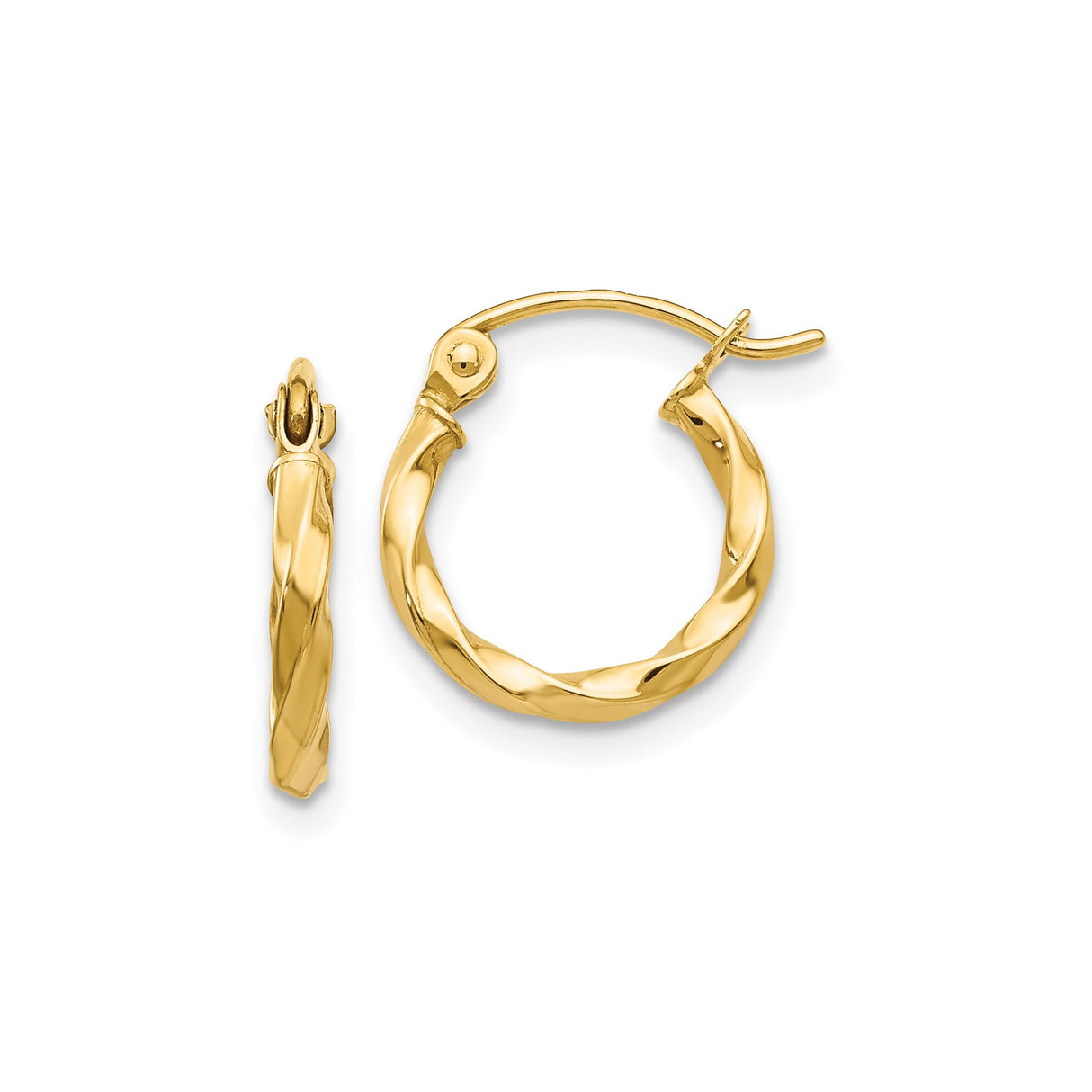 14k Yellow Gold Twisted Hoop Earrings, Polished Rope Style Hoops for Women