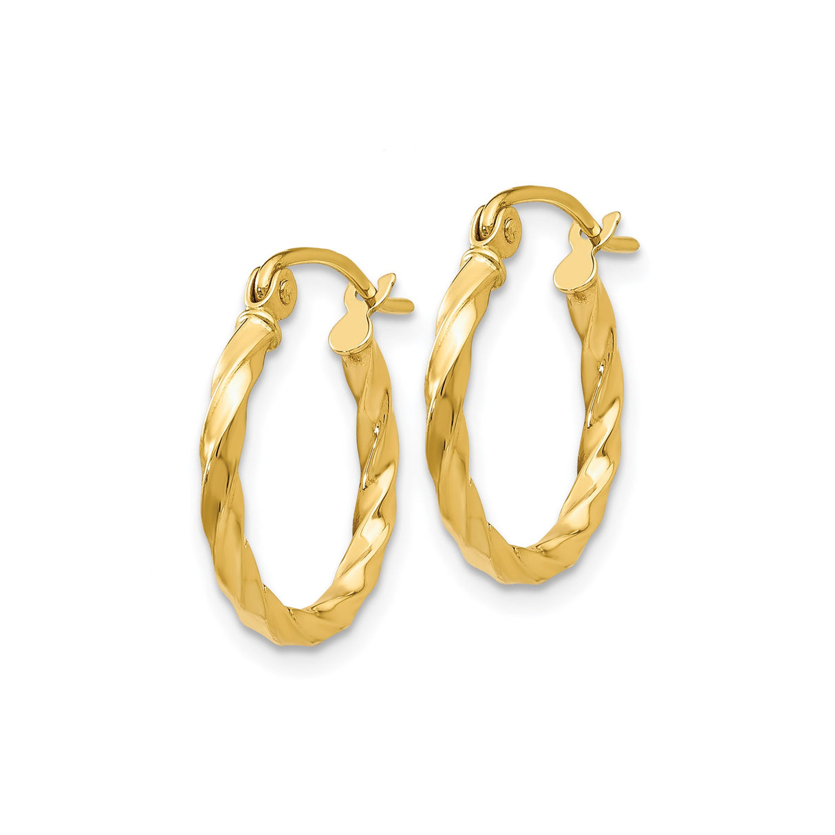14k Yellow Gold Twisted Hoop Earrings, Lightweight Polished Rope Style for Women