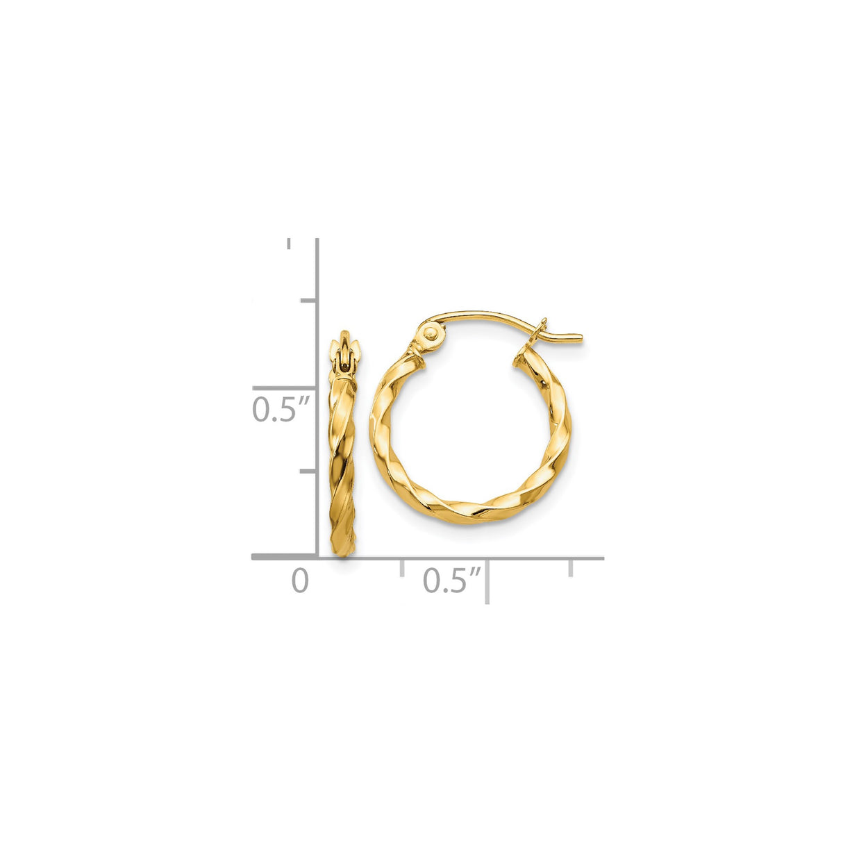 14k Yellow Gold Twisted Hoop Earrings, Lightweight Polished Rope Style for Women
