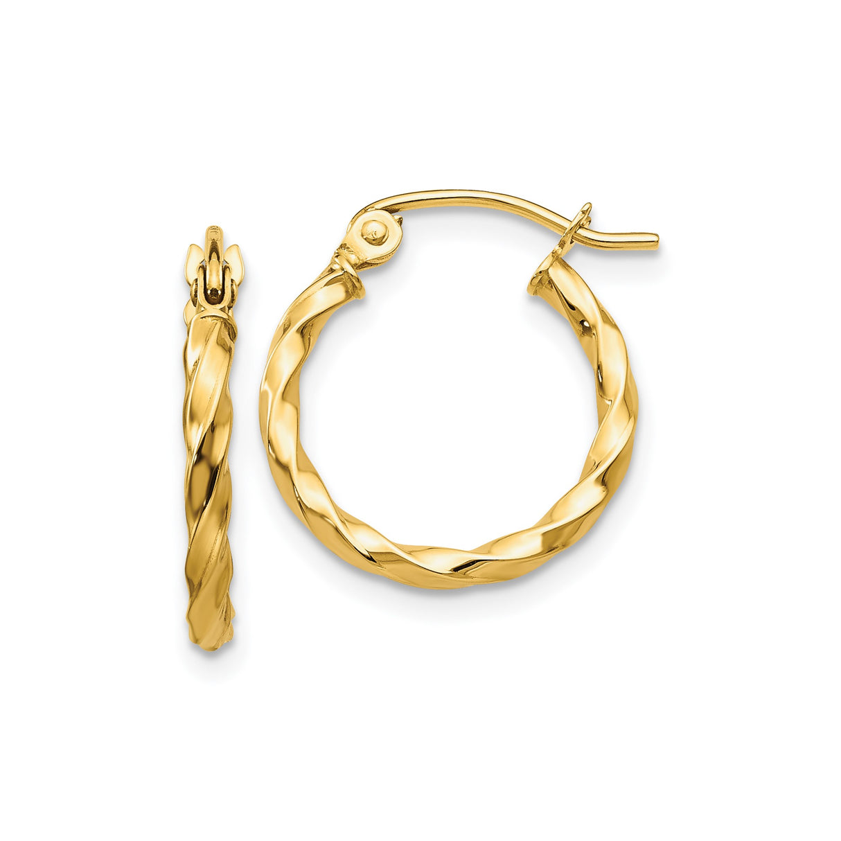 14k Yellow Gold Twisted Hoop Earrings, Lightweight Polished Rope Style for Women