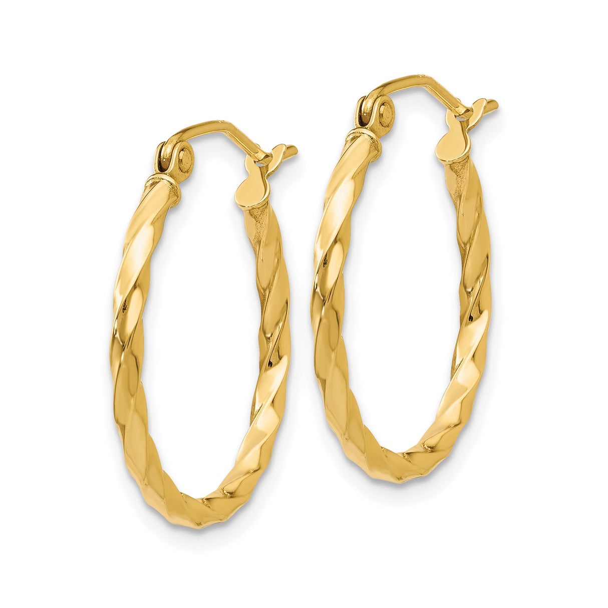 14k Yellow Gold Twisted Hoop Earrings, Classic Polished and Textured Round Design for Women