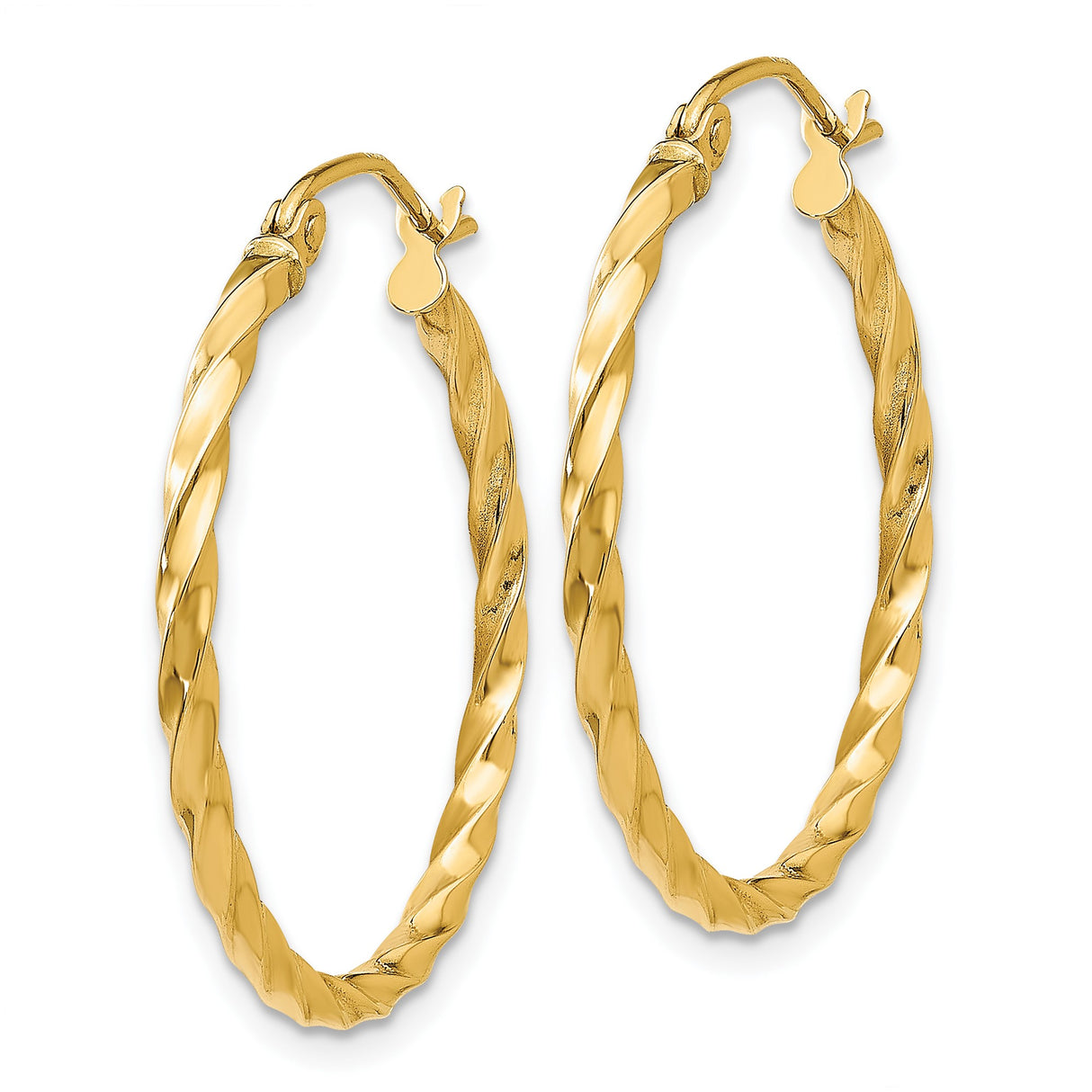 14k Yellow Gold Hoop Earrings, Twisted Rope Style, Lightweight Polished Design for Women