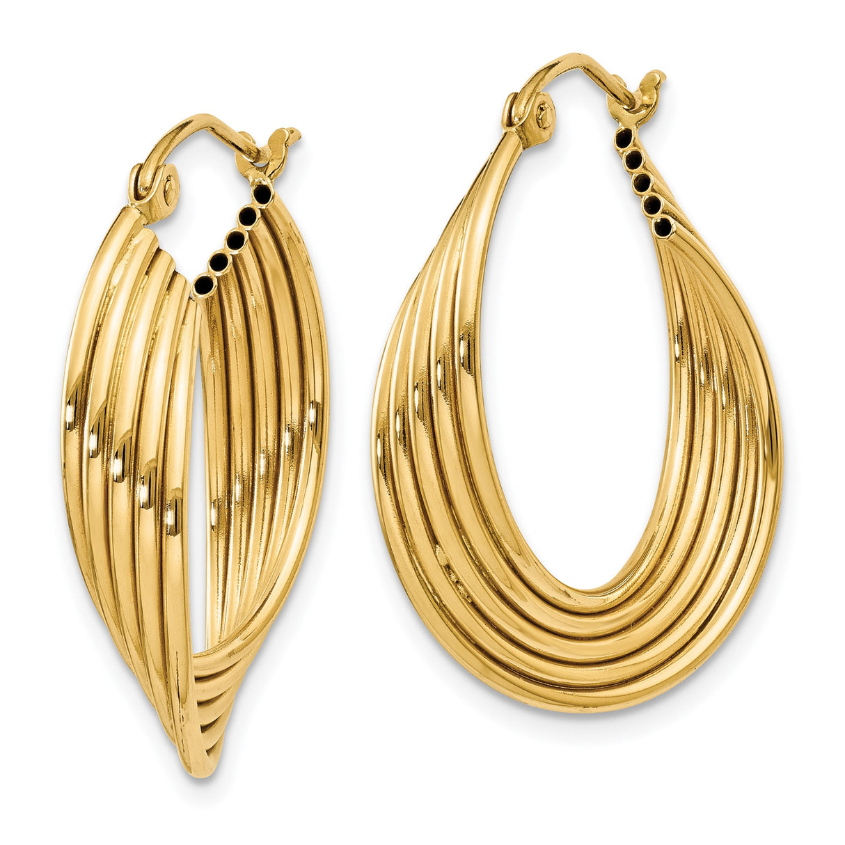 14k Yellow Gold Hoop Earrings, Medium Twisted Ribbed Design with Textured Finish