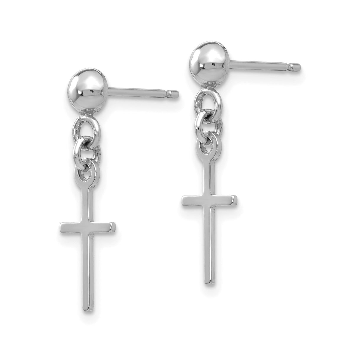 14k White Gold Cross Dangle Stud Earrings, Minimalist Christian Jewelry for Women