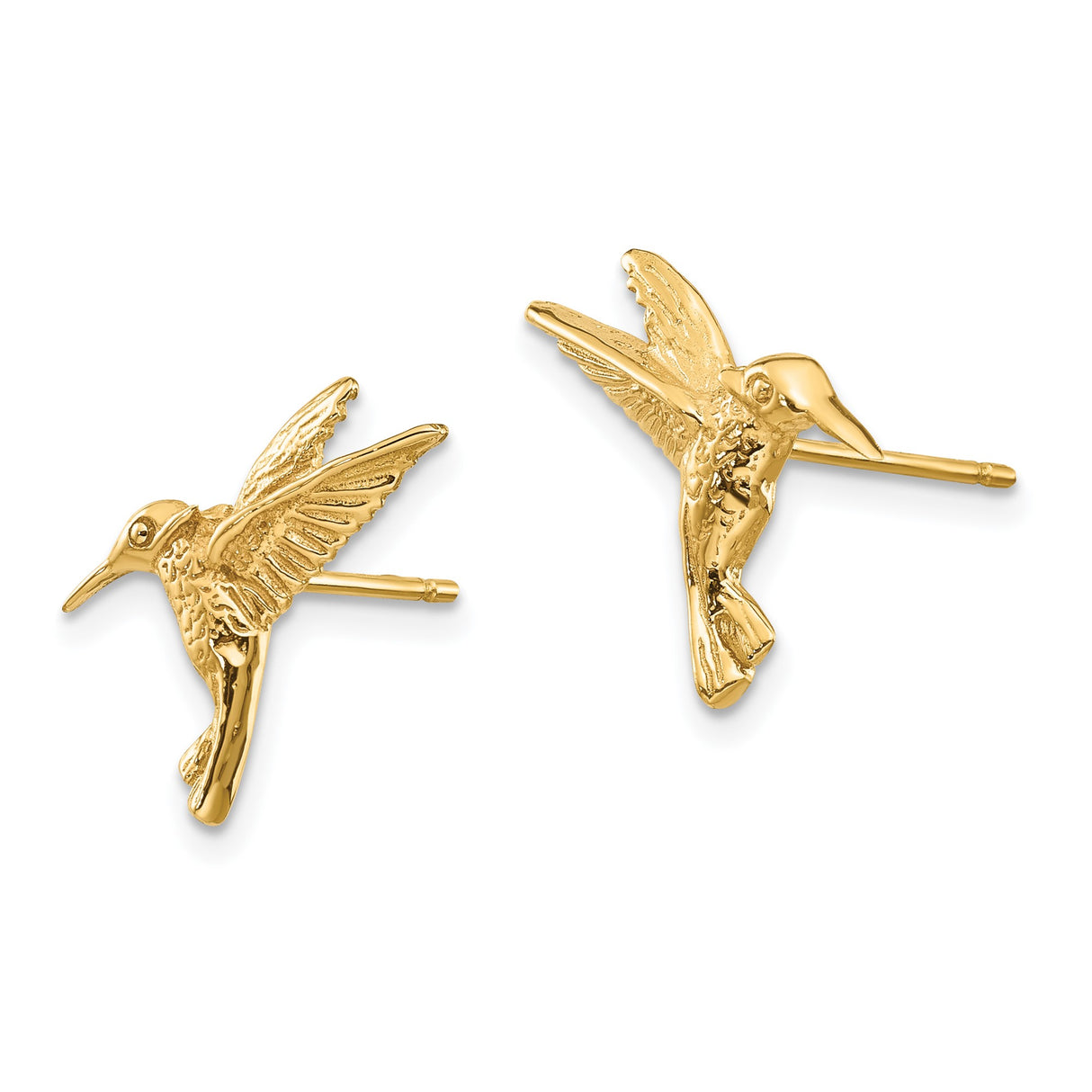 14k Yellow Gold Hummingbird Stud Earrings, Nature Inspired Bird Design for Women