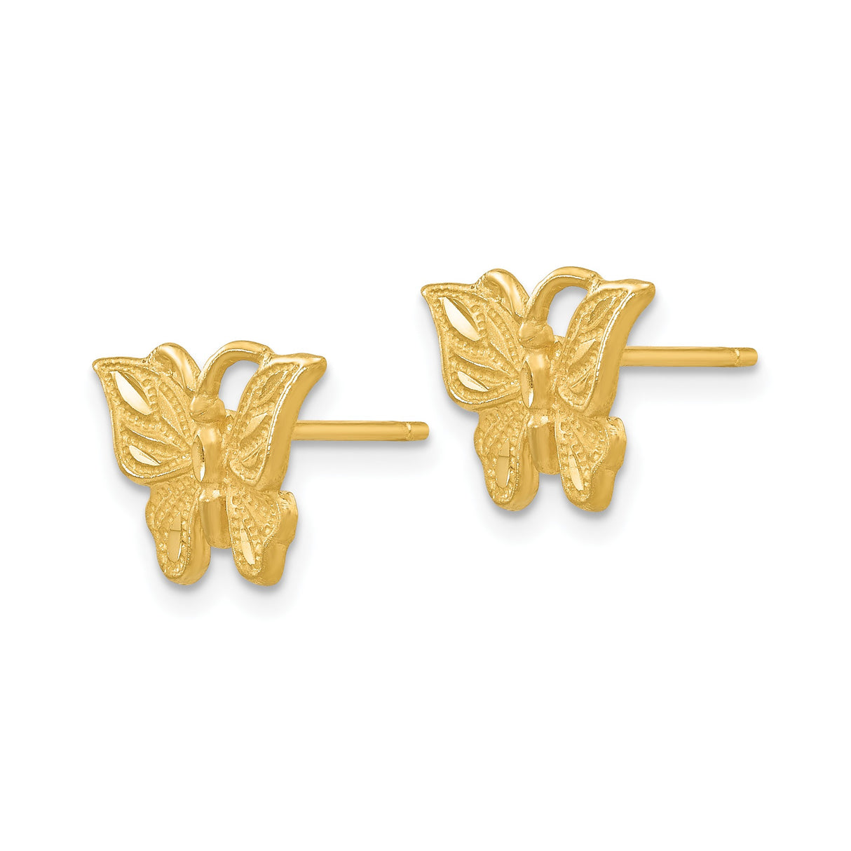 14k Yellow Gold Butterfly Stud Earrings with Detailed Wings, Nature-Inspired Design for Women