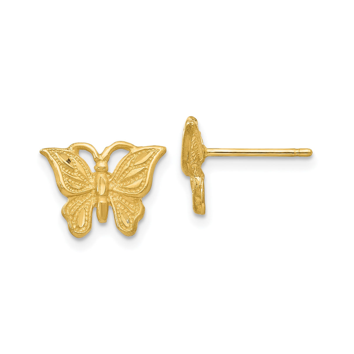 14k Yellow Gold Butterfly Stud Earrings with Detailed Wings, Nature-Inspired Design for Women