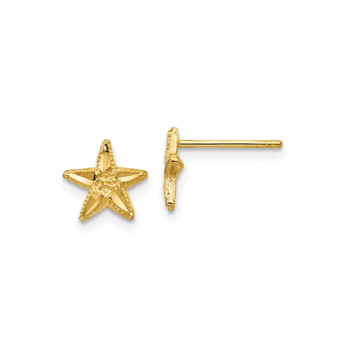 14k Yellow Gold Starfish Stud Earrings, Textured Ocean-Inspired Nautical Design for Women