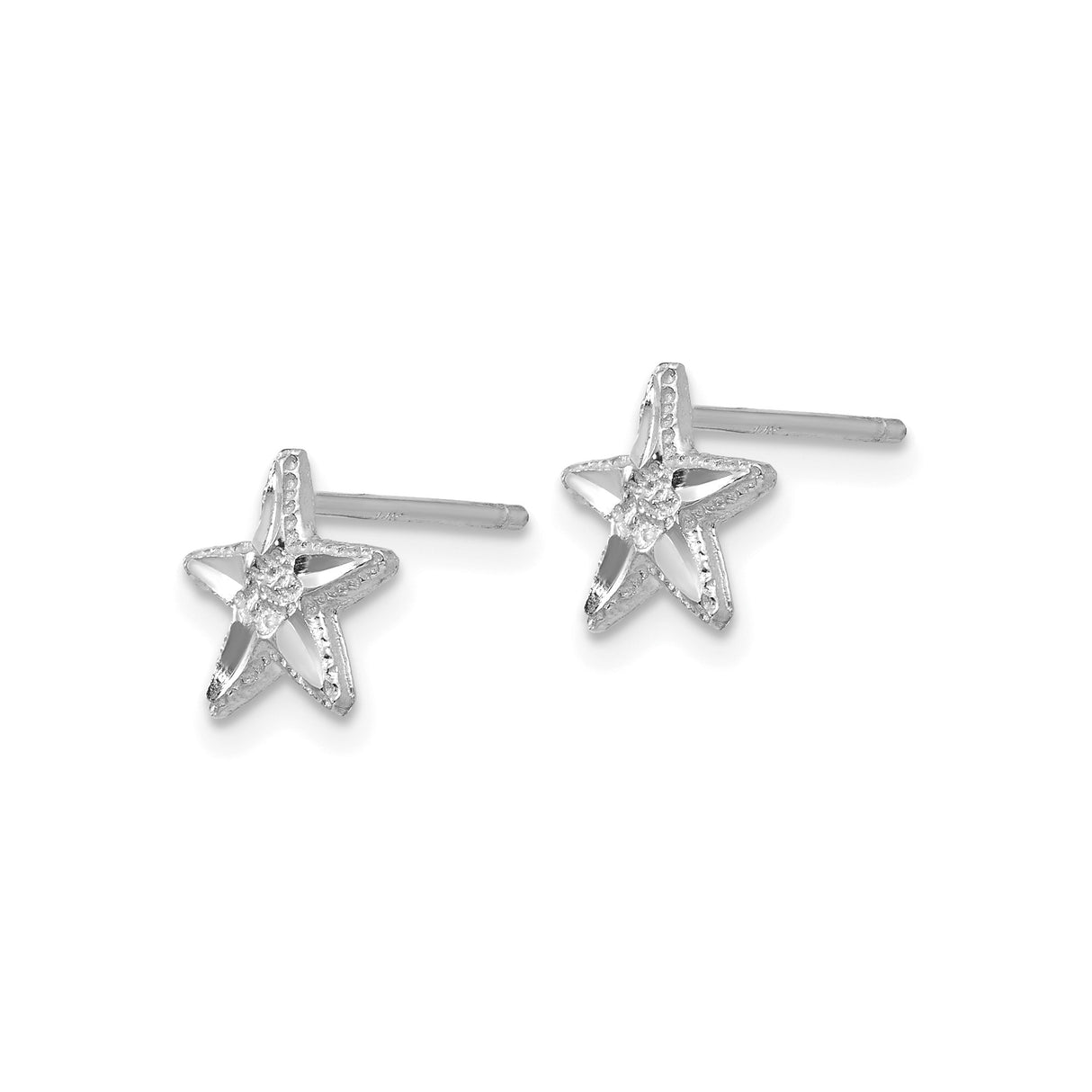 14k White Gold Star Shaped Stud Earrings with Openwork Floral Design and Rose Center