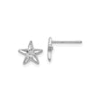 14k White Gold Star Shaped Stud Earrings with Openwork Floral Design and Rose Center