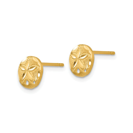 14k Yellow Gold Sand Dollar Stud Earrings with Textured Cutout Coastal Design