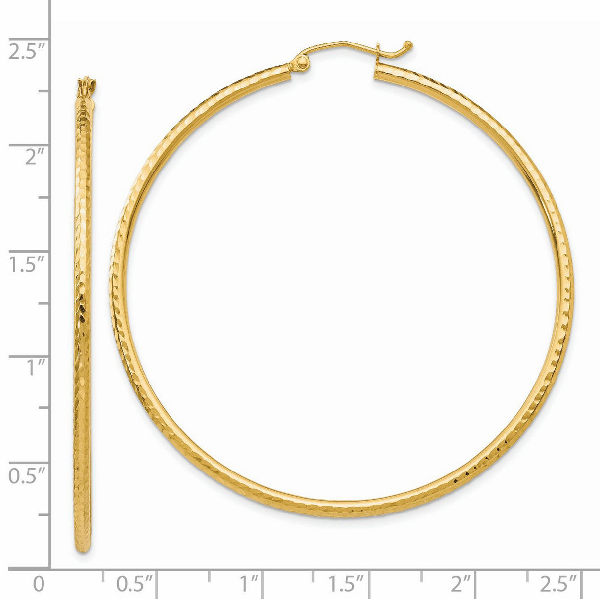14k Yellow Gold Hoop Earrings, Hammered Finish, Classic Round Lightweight Style for Women