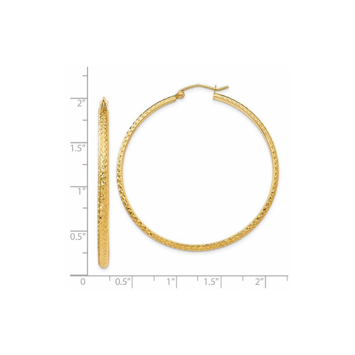 14k Yellow Gold Hoop Earrings with Textured Diamond Cut Finish, Classic Round Design