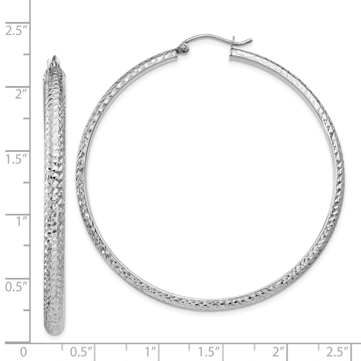 14k White Gold Hoop Earrings, Diamond Cut Textured Round Lightweight Hoops for Women