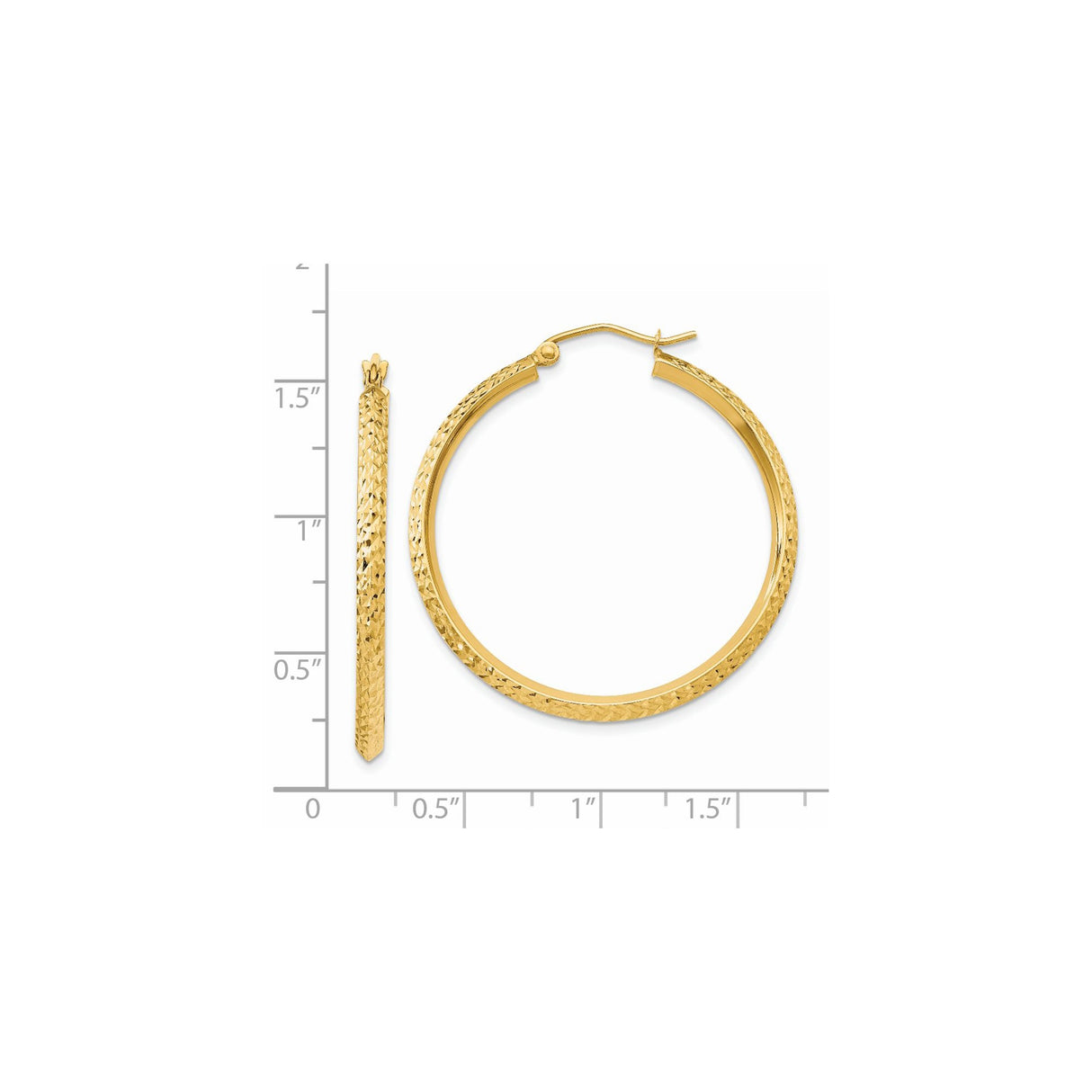14k Yellow Gold Twisted Hoop Earrings, Lightweight Diamond Cut Textured Design for Women