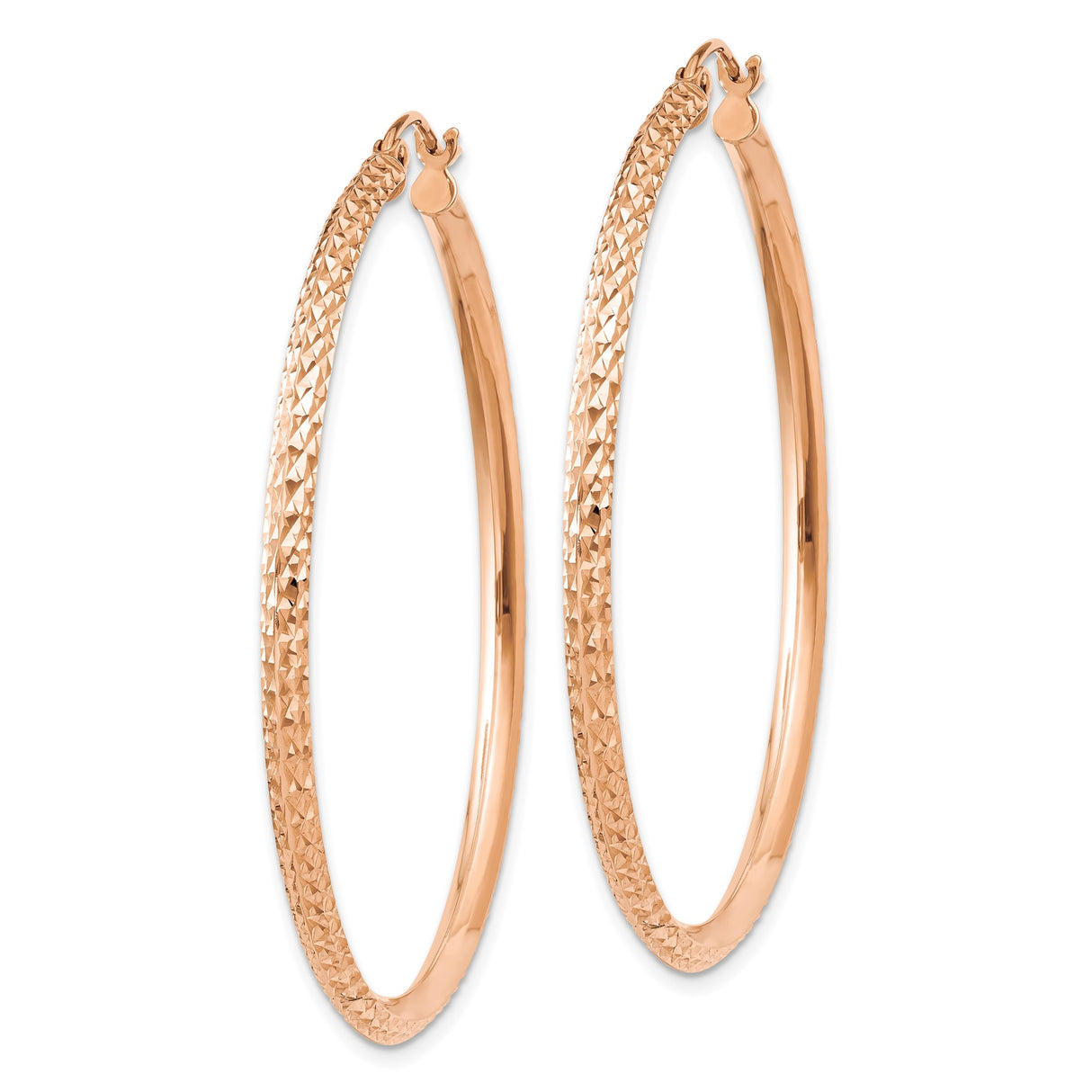14k Rose Gold Hoop Earrings, Large Textured Diamond Cut Hoops with Hammered Finish