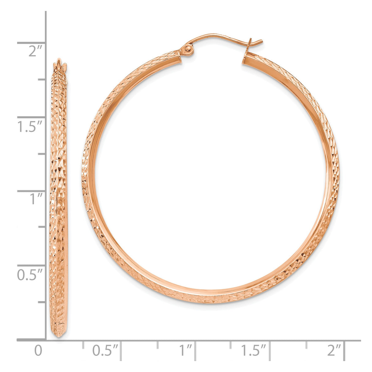 14k Rose Gold Hoop Earrings, Large Textured Diamond Cut Hoops with Hammered Finish