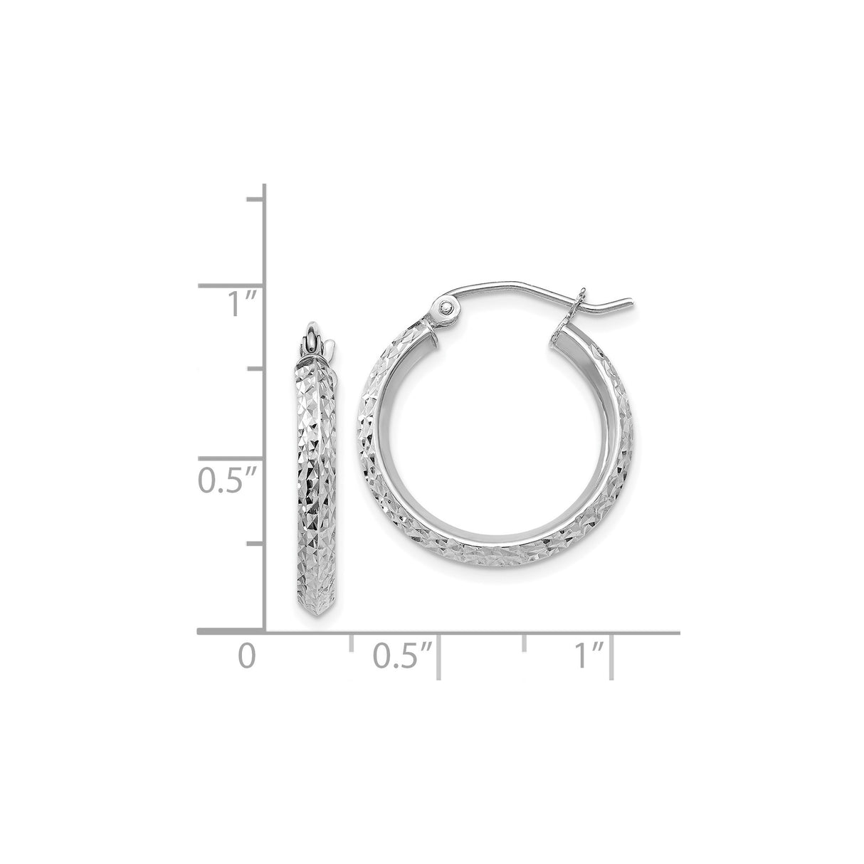 14k White Gold Hoop Earrings, Diamond-Cut Textured Modern Circular Design