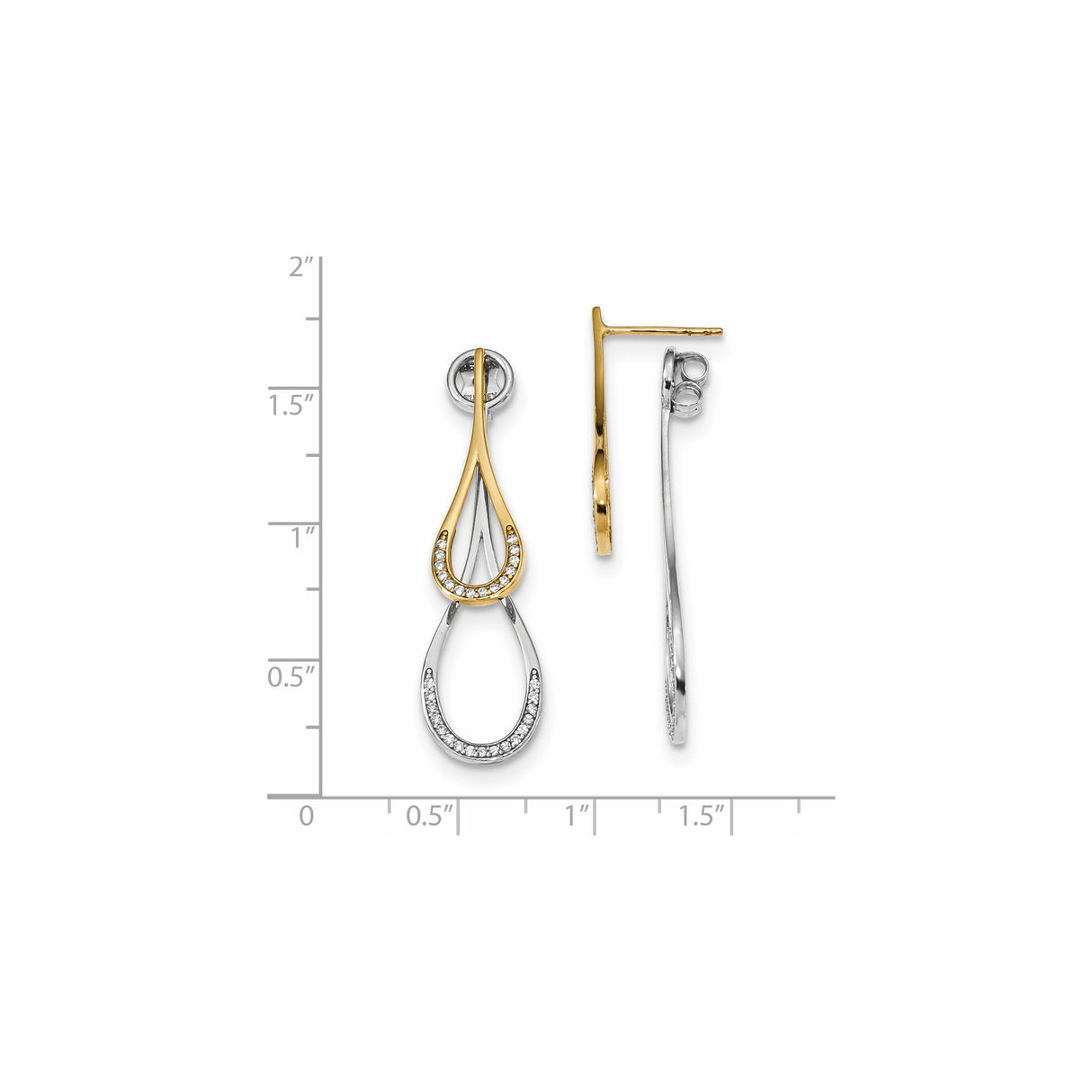 14k Yellow Gold Dangle Earrings with Cubic Zirconia, Intertwined Teardrop Loops, Two-Tone Design