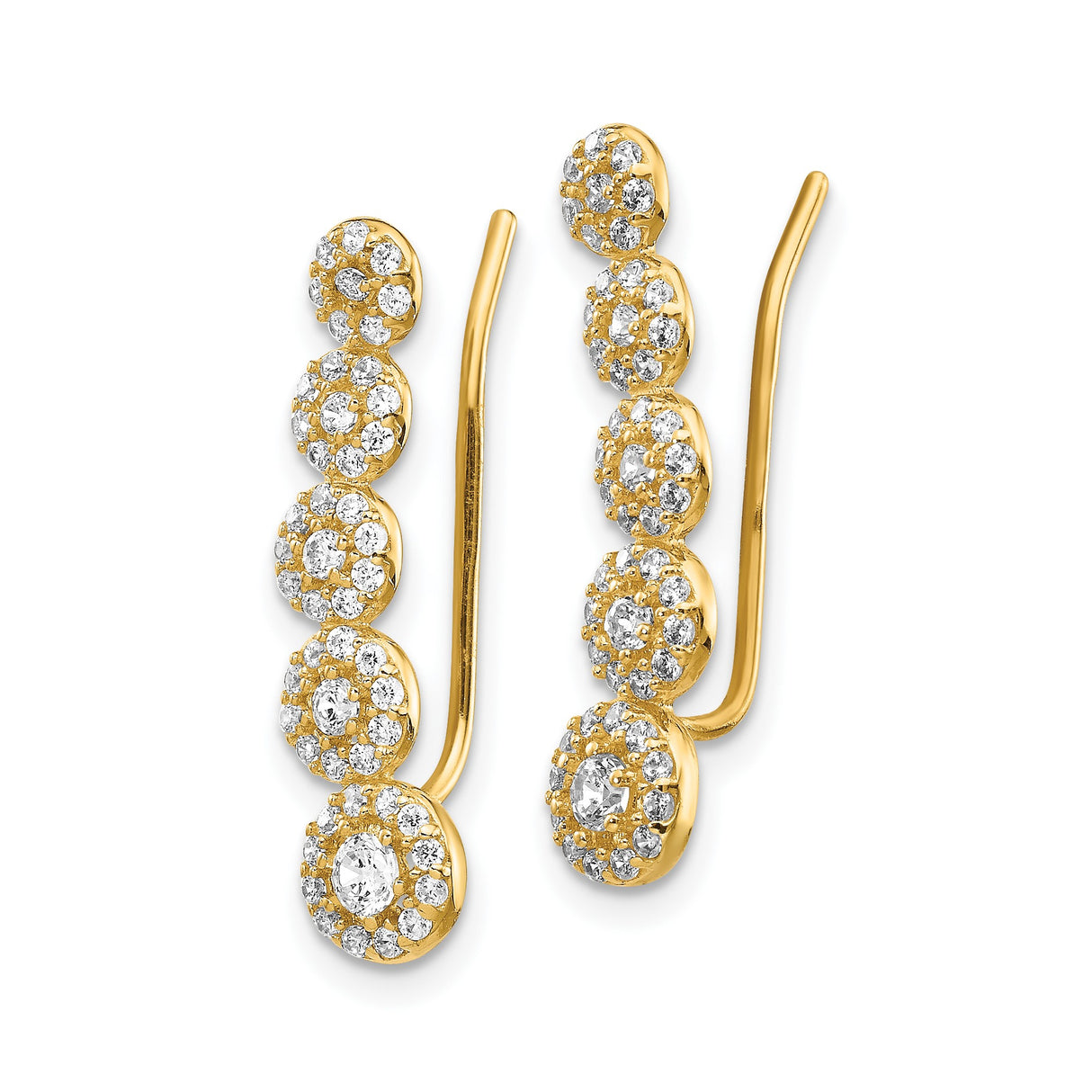 14k Yellow Gold Ear Climber Earrings with Cubic Zirconia, Floral Inspired Design for Women
