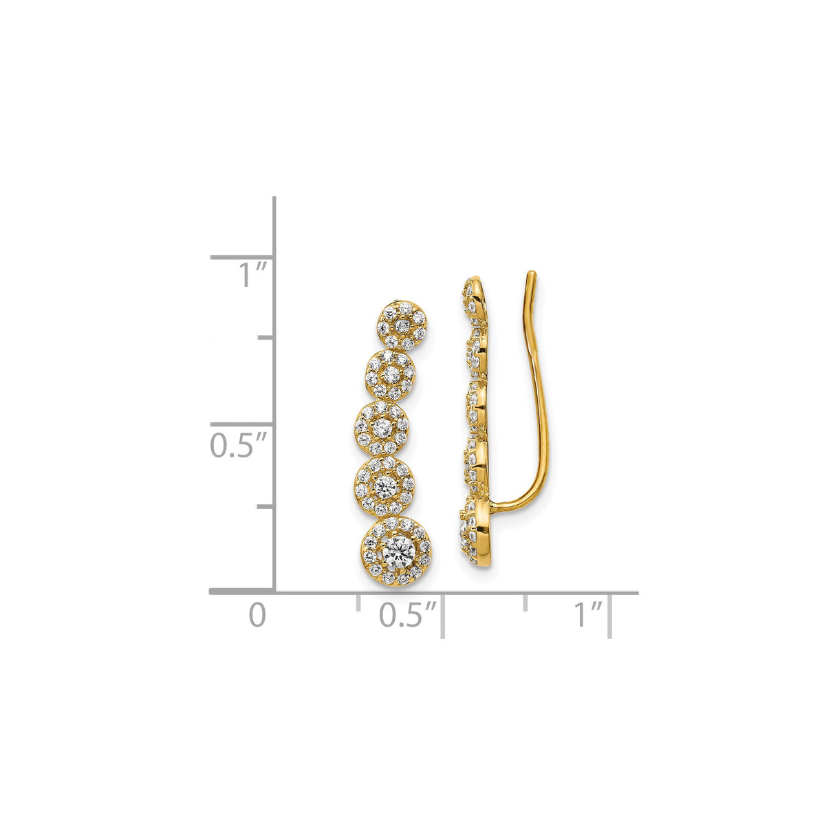 14k Yellow Gold Ear Climber Earrings with Cubic Zirconia, Floral Inspired Design for Women