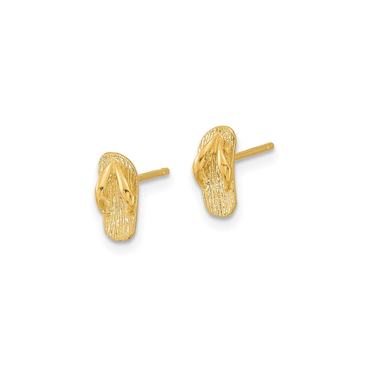 14k Yellow Gold Flip-Flop Sandal Stud Earrings, Textured Beach Theme Jewelry for Women