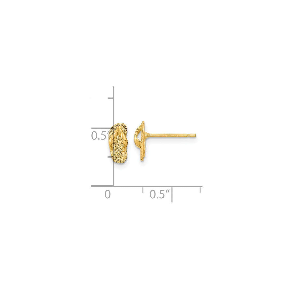 14k Yellow Gold Flip-Flop Sandal Stud Earrings, Textured Beach Theme Jewelry for Women