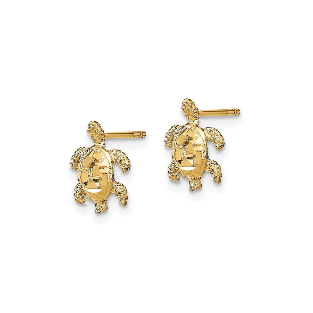 14k Yellow Gold Turtle Stud Earrings, Detailed Sea Turtle Design, Ocean-Inspired Minimalist Jewelry