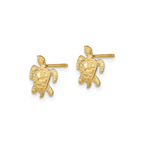 14k Yellow Gold Sea Turtle Stud Earrings, Textured Marine Life Design, Coastal Beach Style for Women