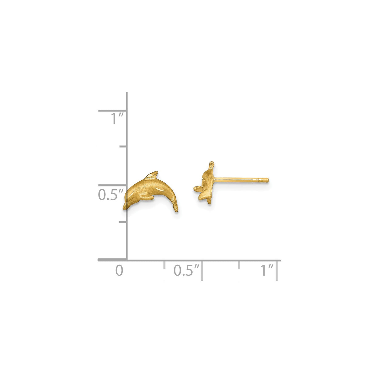 14k Yellow Gold Dolphin Stud Earrings, Satin Finish, Nautical Animal Motif for Women