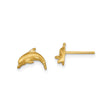 14k Yellow Gold Dolphin Stud Earrings, Satin Finish, Nautical Animal Motif for Women