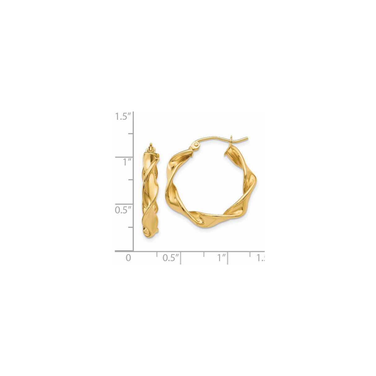 14k Yellow Gold Twisted Hoop Earrings with Polished Sculptural Design for Women
