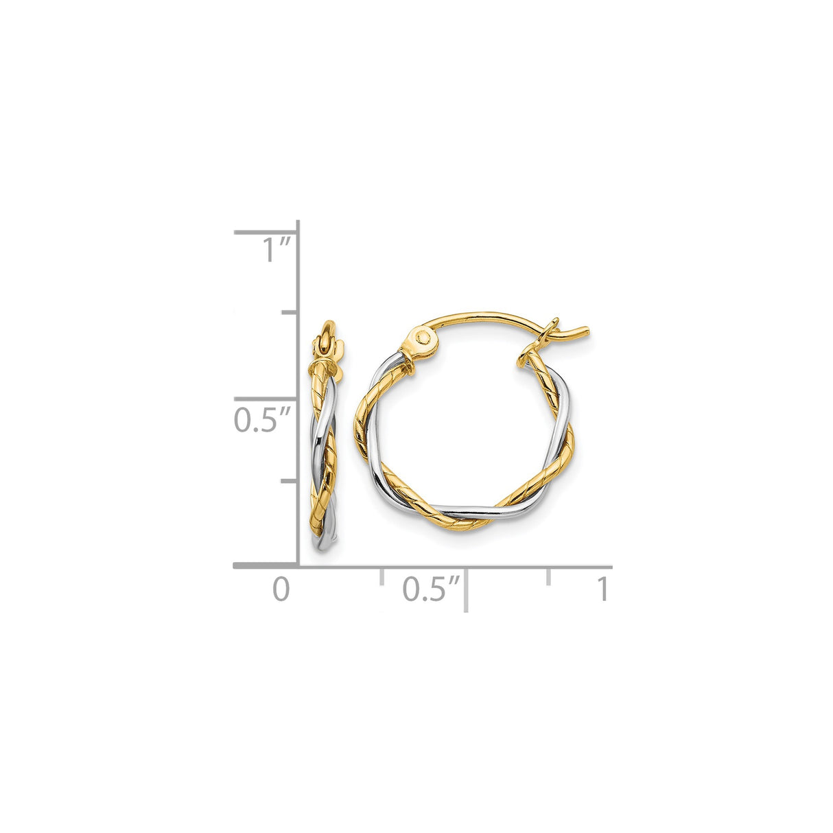 14k Two-Tone Gold Twisted Hoop Earrings, Polished and Textured Finish for Women