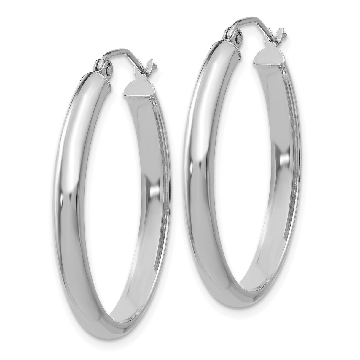 14k White Gold Oval Hoop Earrings, High Polish Finish, Lightweight Sleek Design for Women