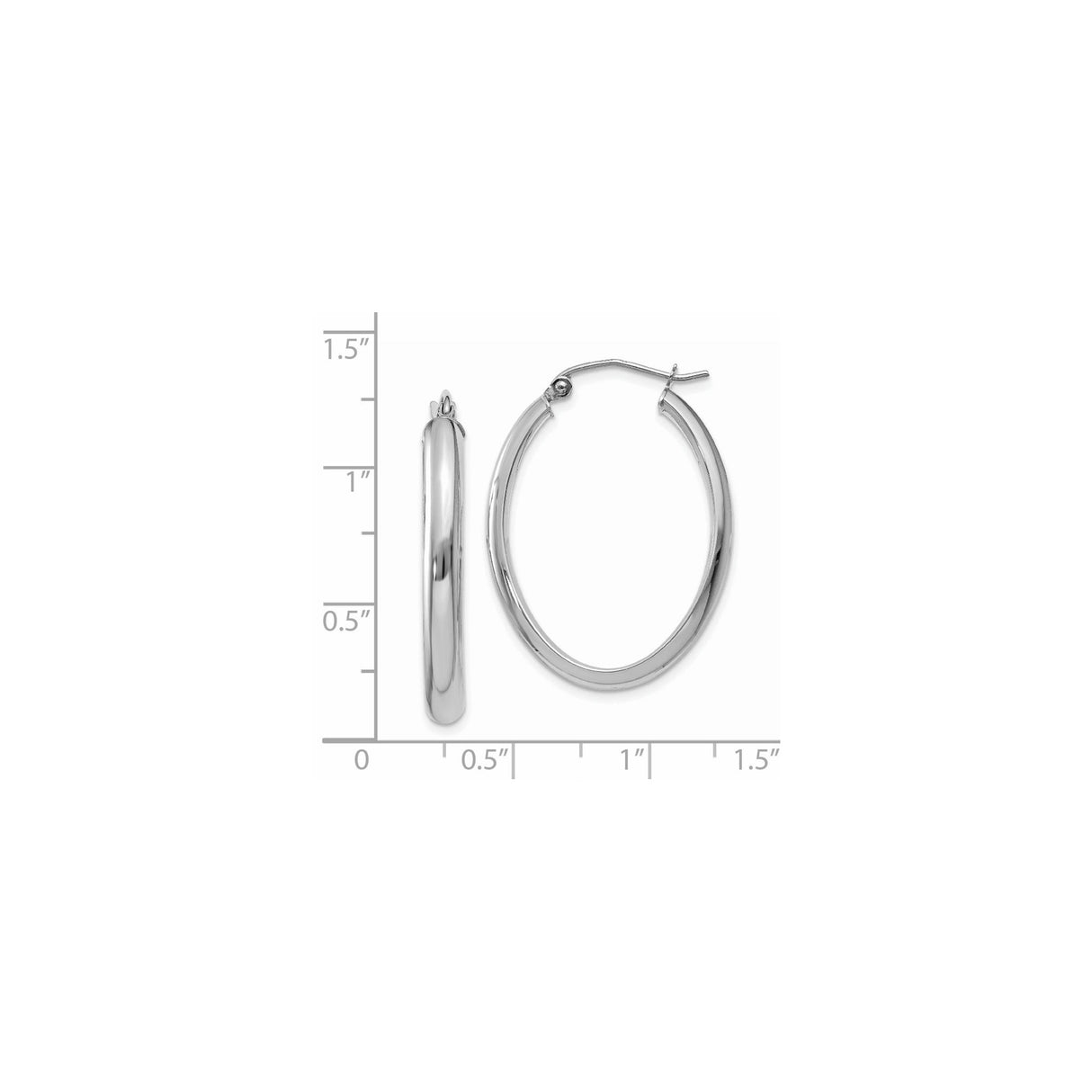 14k White Gold Oval Hoop Earrings, High Polish Finish, Lightweight Sleek Design for Women