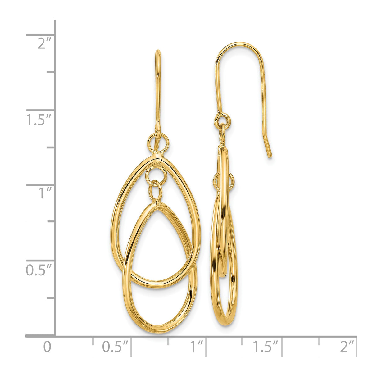 14k Yellow Gold Dangle Earrings with Open Oval Hoops and Interlocking Double Drops