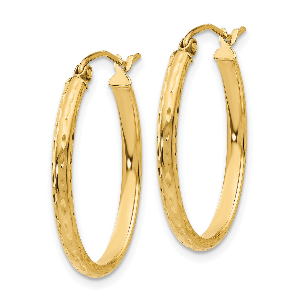14k Yellow Gold Hoop Earrings, Diamond Cut Textured Medium Hoops for Women