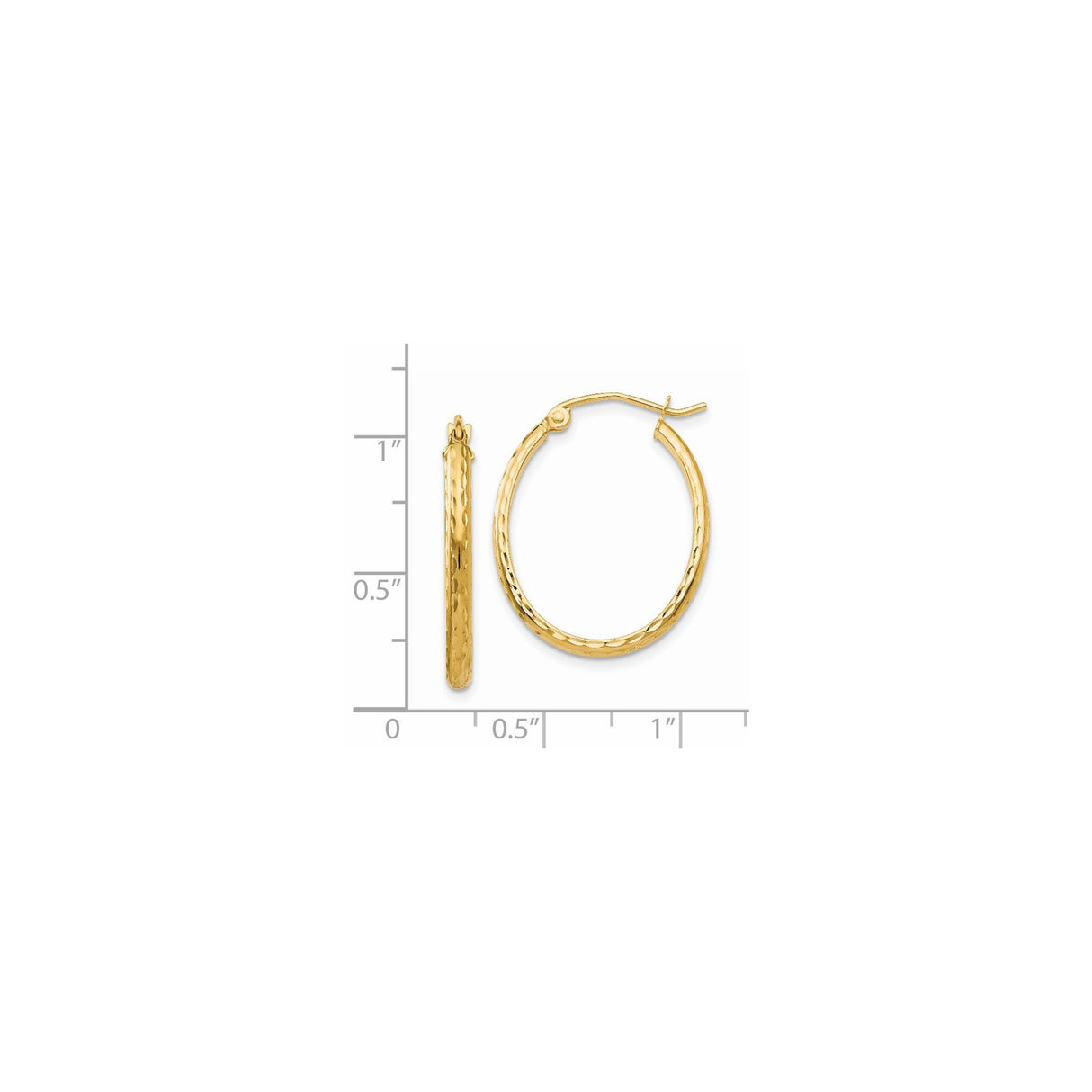 14k Yellow Gold Hoop Earrings, Diamond Cut Textured Medium Hoops for Women