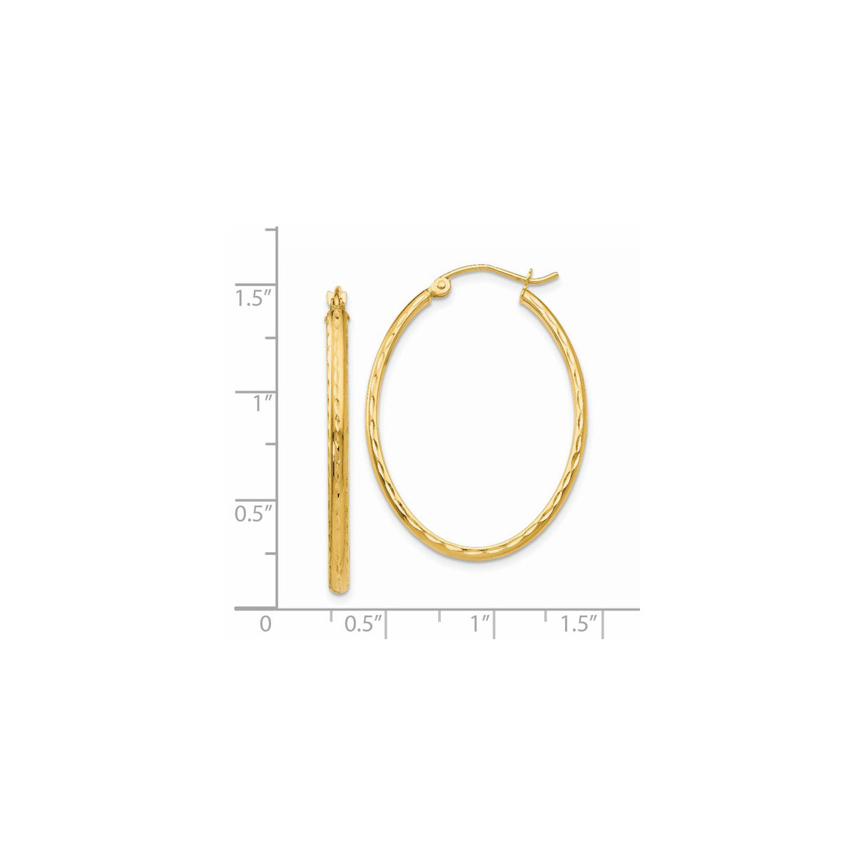 14k Yellow Gold Hoop Earrings with Diamond Cut Texture and Polished Finish, Lightweight Round Hoops
