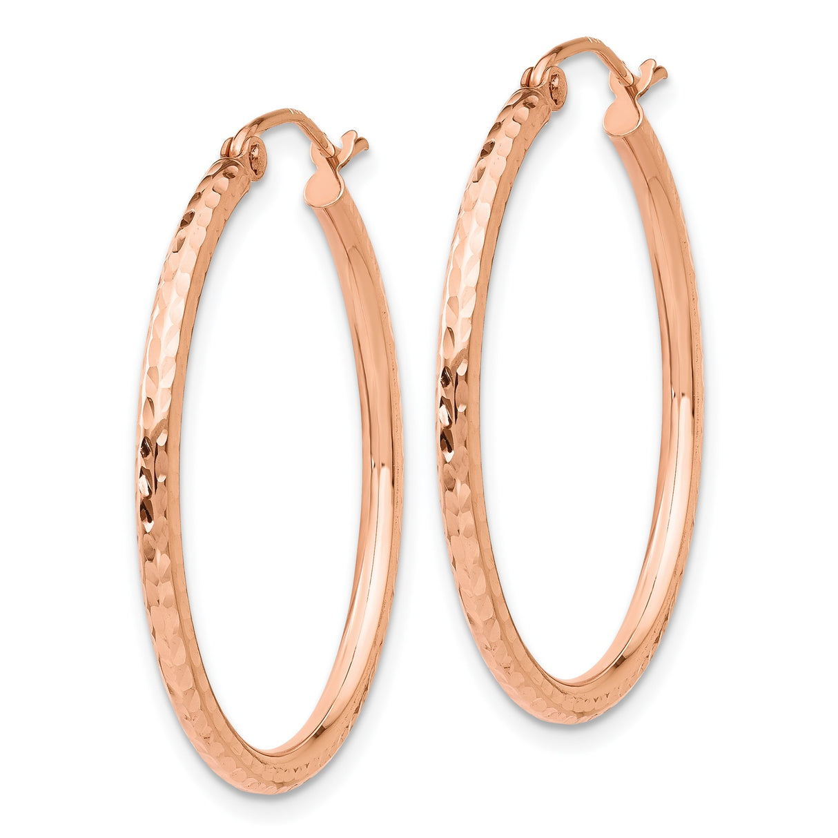 14k Rose Gold Hoop Earrings, Hammered Texture, Matte Finish, Minimalist Round Design