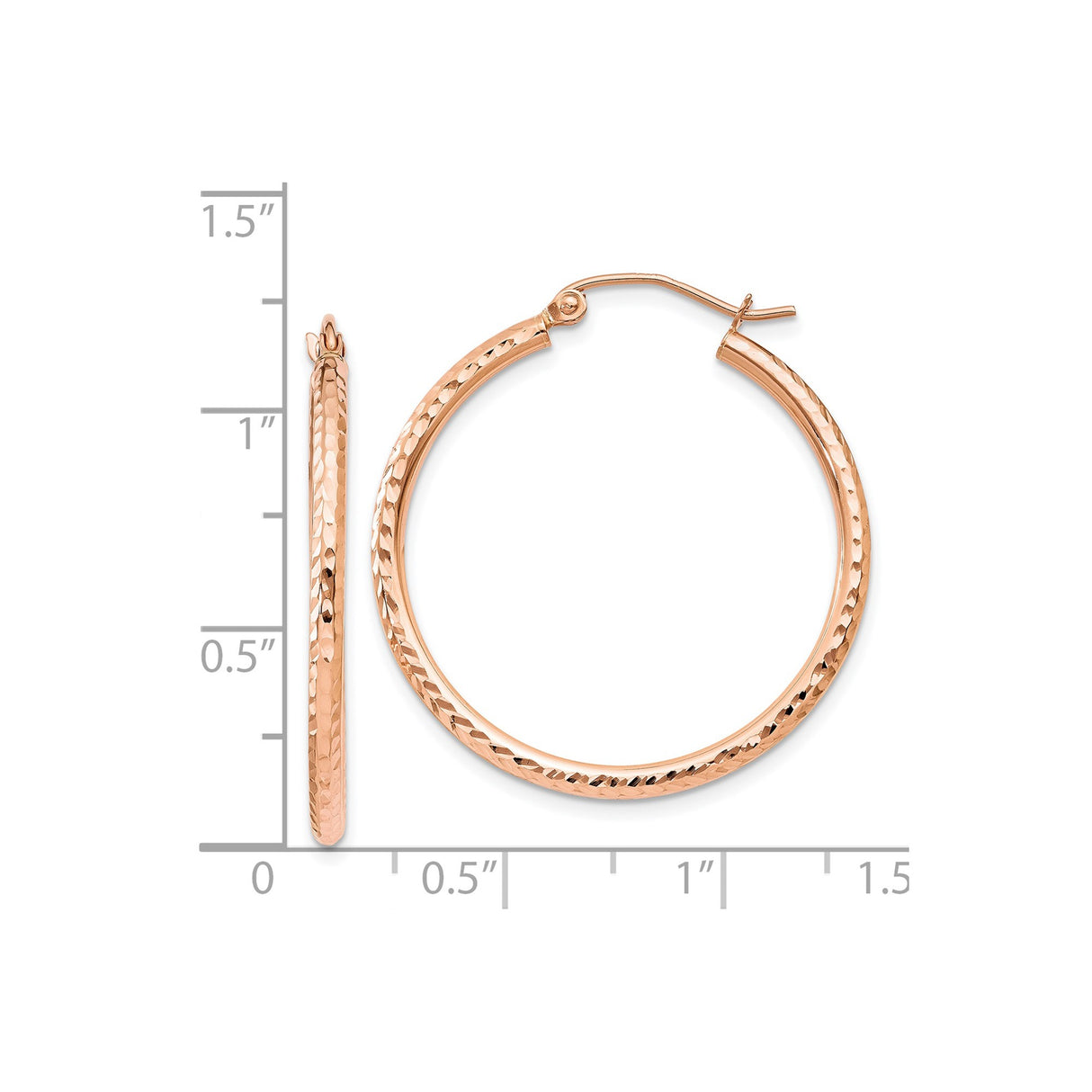 14k Rose Gold Hoop Earrings, Hammered Texture, Matte Finish, Minimalist Round Design