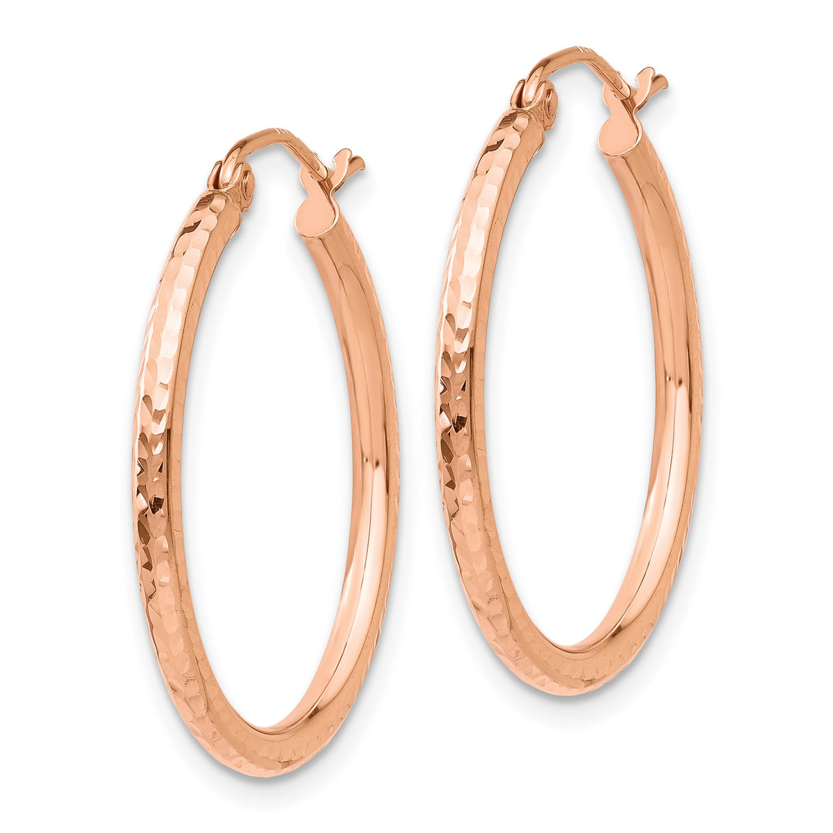 14k Rose Gold Hoop Earrings, Lightweight Textured Hammered Finish, Classic Minimal Style