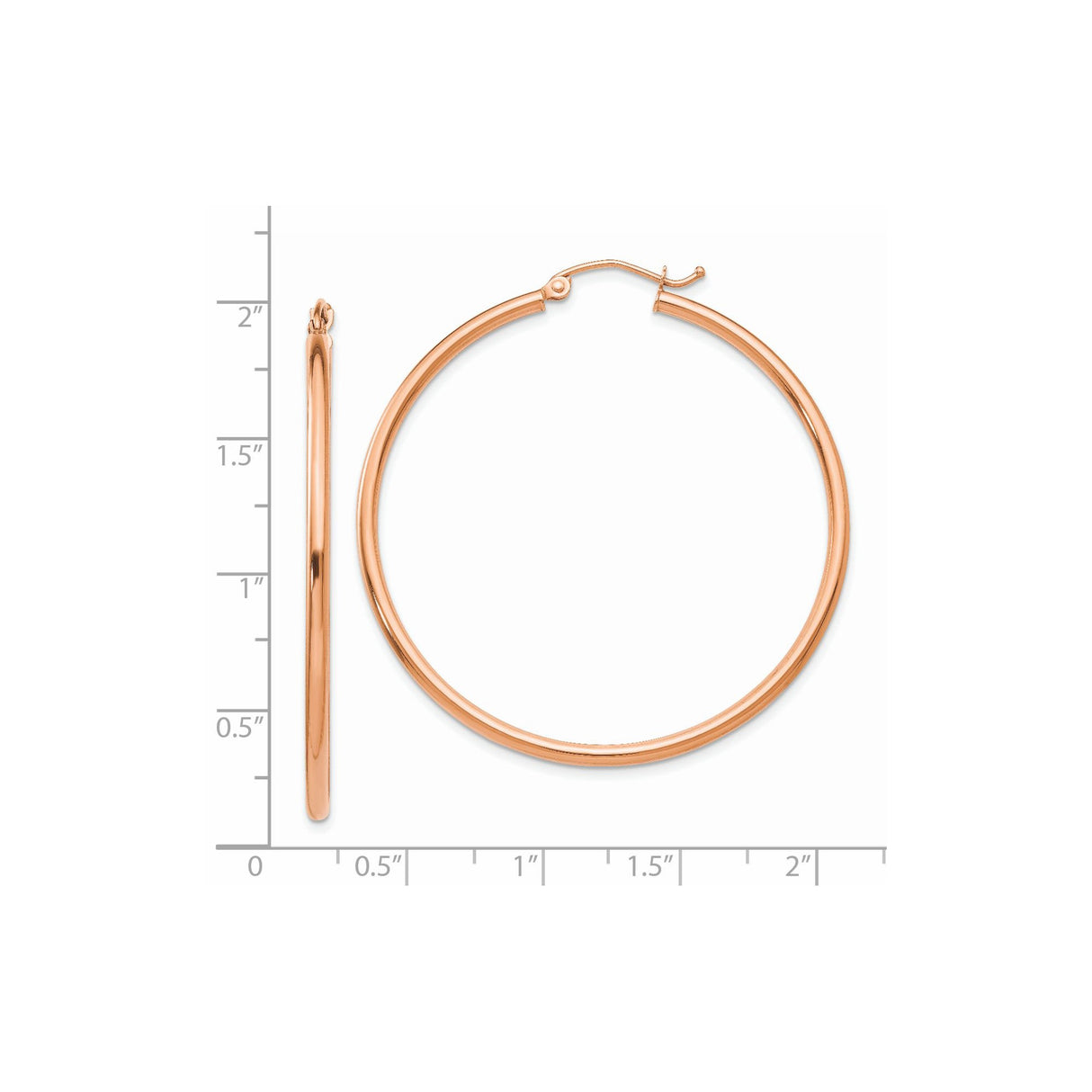 14k Rose Gold Hoop Earrings, Large Lightweight Smooth Polished Round Hoops for Women