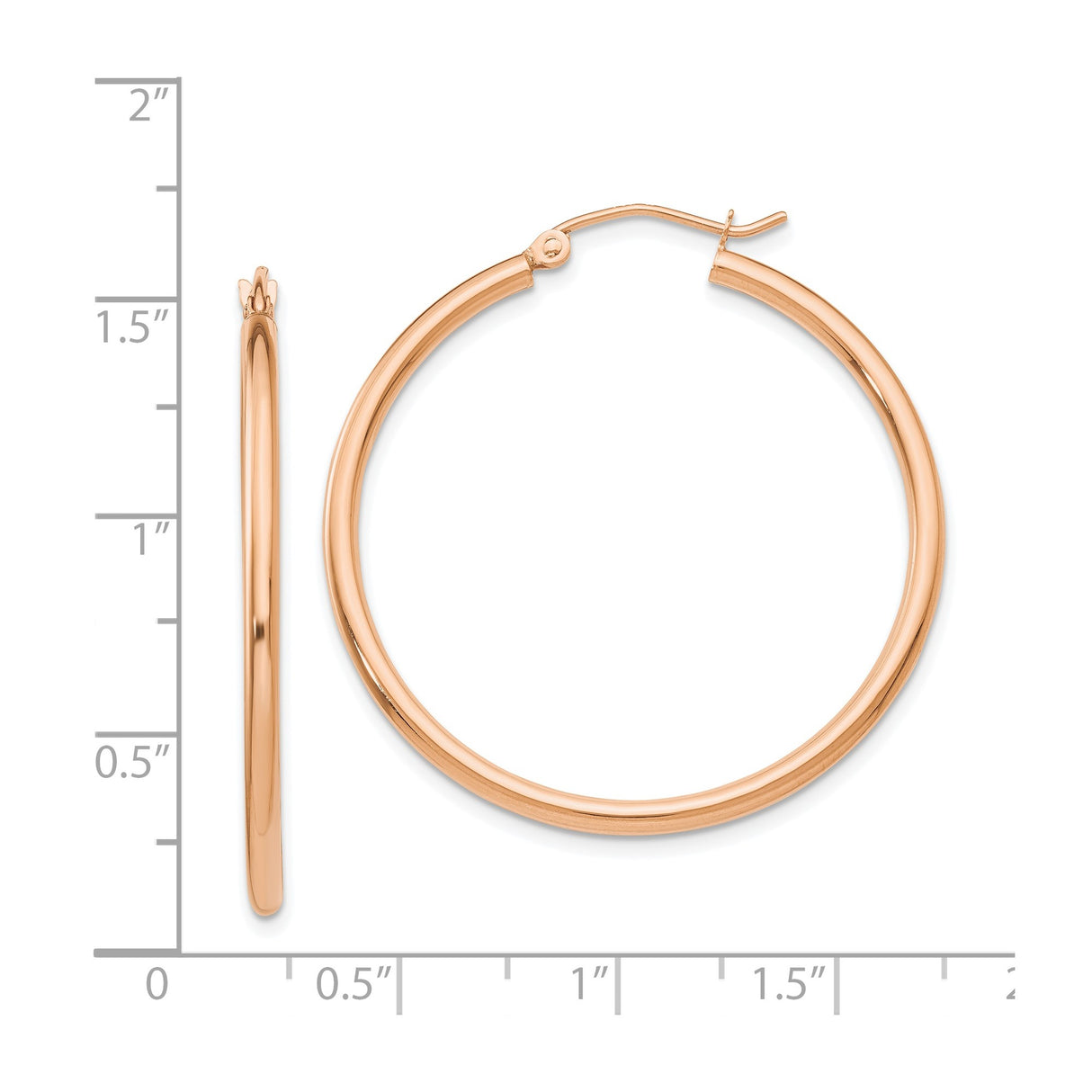 14k Rose Gold Hoop Earrings, Hinged Clasp, Polished Minimalist Design for Women