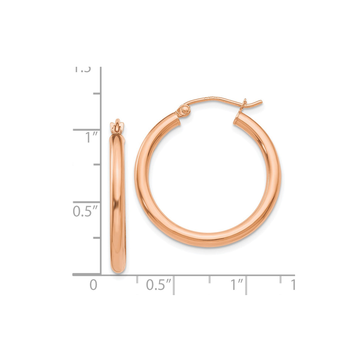 14k Rose Gold Hoop Earrings, Classic Polished Finish, Lightweight Latch Back Hoops for Women
